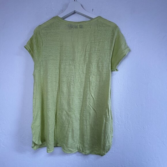 Tahari Womens Lime Green V-Neck Linen Short Sleeve T-Shirt XL Casual Lightweight - Picture 2 of 7